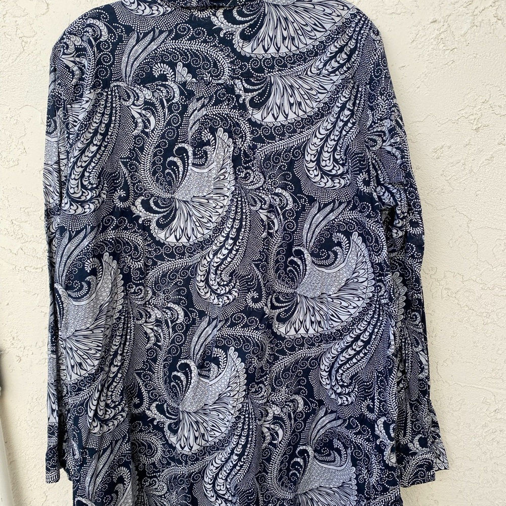 Talbots  navy/white paisley print  cotton lawn  tunic  size xl - Picture 2 of 4